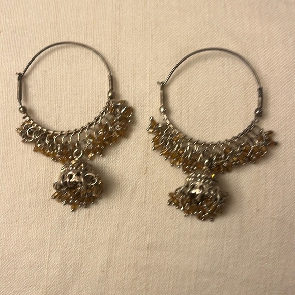 Vintage Bollywood style hoop dangle earrings rhinestones - Picture 1 of 4